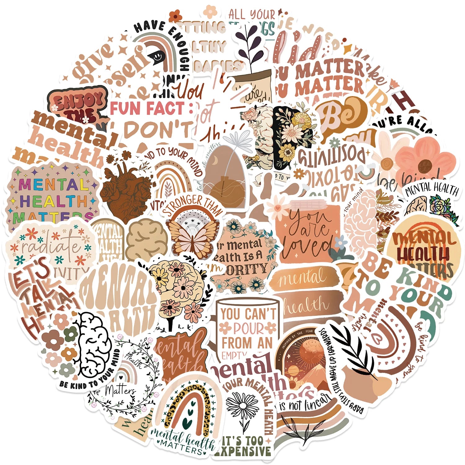 50pcs Mental Health Stickers – Graffiti Decals for Laptop, Water Bottle & More